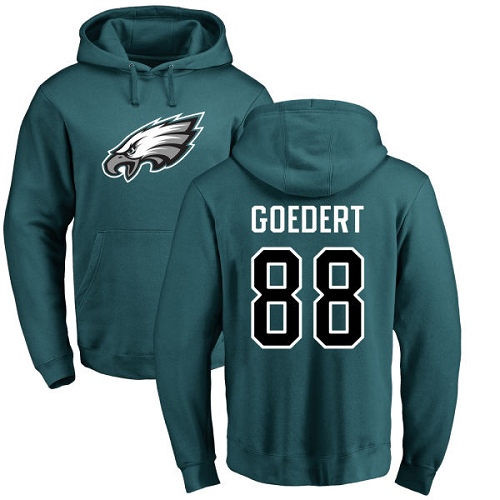 Men Philadelphia Eagles 88 Dallas Goedert Green Name and Number Logo NFL Pullover Hoodie Sweatshirts